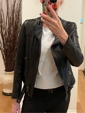 Black Leather Moto Jacket - Women